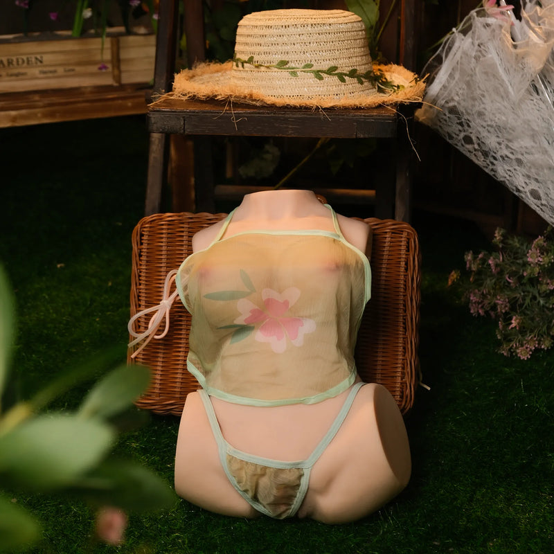 Evolova realistic sex toys featuring a stunning doll in golden lingerie for an ultra-lifelike experience.