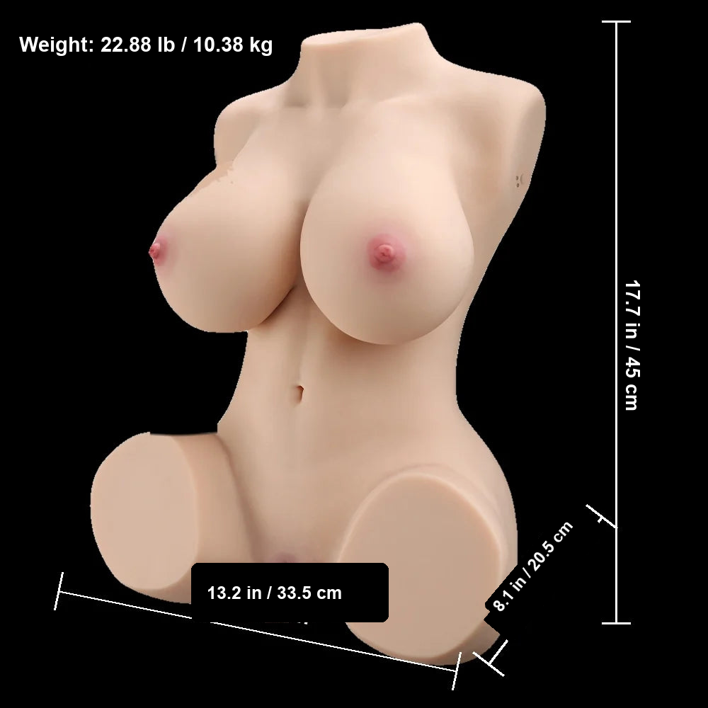 Brandi 1.0 22.88LB Curvy Manual TPE Sex Doll Torso with Jelly Breasts product measurements