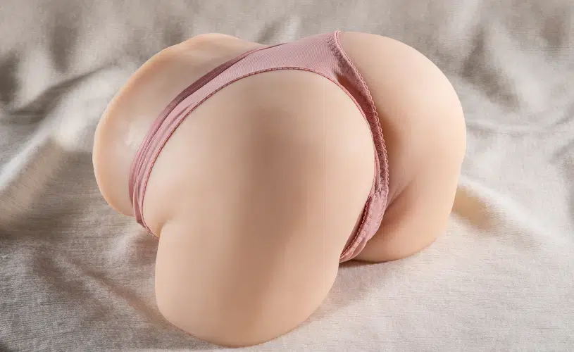 Evolova futa sex doll wearing pink panties, showcasing a big booty design with realistic curves, soft TPE skin, and detailed craftsmanship.